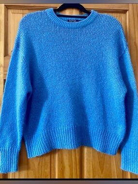Nasty Gal Blue Textured Knit Sweater Oversized Crewneck Pullover S